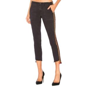 Pam & Gela Racing Stripe Raw Angled Hem Straight Leg Jeans